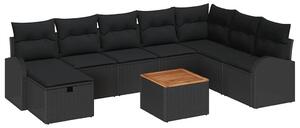 Kerti Kanapé Szett párnával tárolóval 9 pcs Fekete Poli rattan