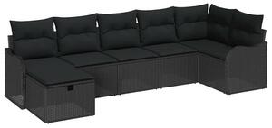 Kerti Kanapé Szett párnával tárolóval 7 pcs Fekete Poli rattan