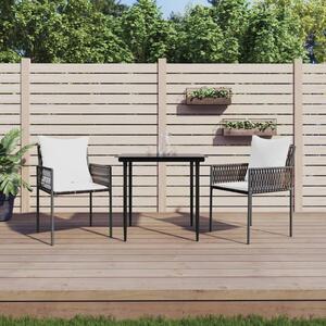 3 részes polyrattan és acél kerti étkezőgarnitúra párnával