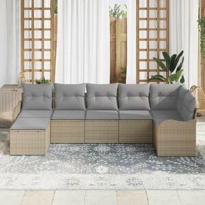 Kerti Kanapé Szett 7 pcs bézs és világosszürke Poli rattan