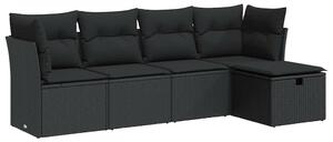 5 részes fekete polyrattan kerti kanapészett párnákkal