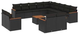 VidaXL Polyrattan Kerti Ülőgarnitúra - 14 részes - Fekete