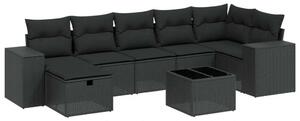 Polyrattan Kerti Ülőgarnitúra - 8 részes - Fekete