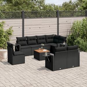 VidaXL Polyrattan Kerti Ülőgarnitúra - 9 részes - Fekete