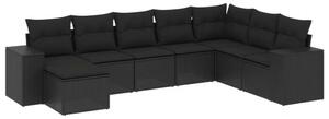 Polyrattan Kerti Ülőgarnitúra - 8 részes - Fekete