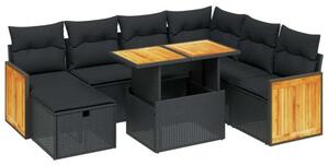 Polyrattan Kerti Ülőgarnitúra - 8 részes - Fekete