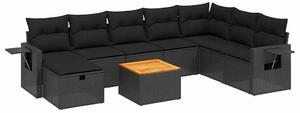 Polyrattan Kerti Ülőgarnitúra - 9 részes - Fekete