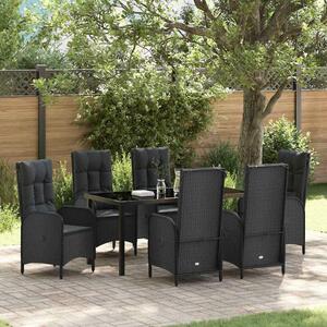 VidaXL Kert étkező szett párnával 7 pcs Fekete Poli rattan