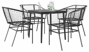 5 részes fekete polyrattan üveg kerti étkezőgarnitúra