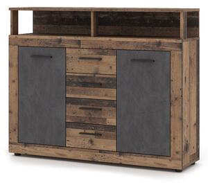 LUNA MIDI B Komód 2 ajtó/4 fiók Old wood/ szürke színben