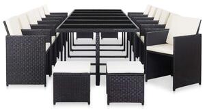VidaXL Kültéri Étkezőgarnitúra - 17 részes - Fekete Polyrattan