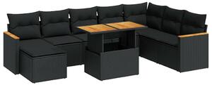 VidaXL Polyrattan Kerti Ülőgarnitúra - 9 részes - Fekete