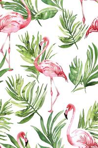 Tapéta akvarell flamingó levelekkel