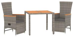 3 részes szürke polyrattan kerti étkezőgarnitúra párnával (3157555)
