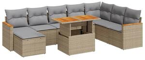 VidaXL Polyrattan Kerti Ülőgarnitúra - Akácfa - 9 részes - Bézs