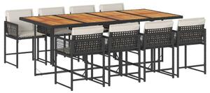VidaXL - 9 részes Kerti Étkezőgarnitúra - Polyrattan - Fekete