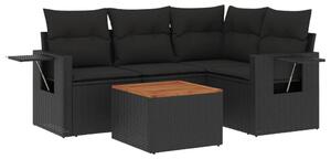 VidaXL 5 részes fekete polyrattan kerti kanapészett párnákkal