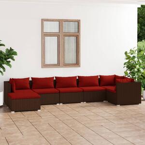 7 részes barna polyrattan kerti ülőgarnitúra párnákkal