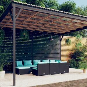10 részes fekete polyrattan kerti ülőgarnitúra párnákkal