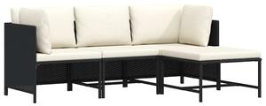 4 részes fekete polyrattan kerti kanapészett párnákkal