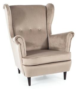 Lord Velvet Füles Fotel Bársony Bézs Elegáns