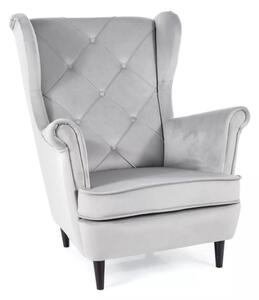 Lady Velvet Luxus Füles Fotel Világosszürke Bársony Wenge
