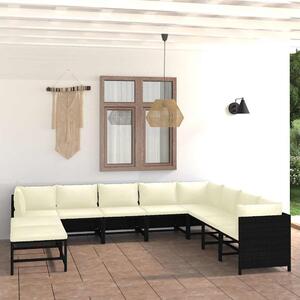 9 részes fekete polyrattan kerti ülőgarnitúra párnákkal