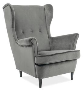 Lord Velvet Füles Fotel Bársony Szürke Elegáns