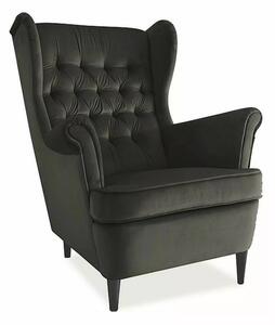 Harry Velvet Füles Fotel Bársony Fekete Elegáns