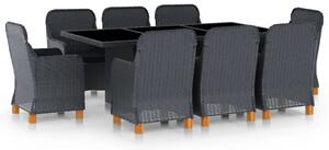 9 részes sötétszürke polyrattan kültéri étkezőszett párnákkal