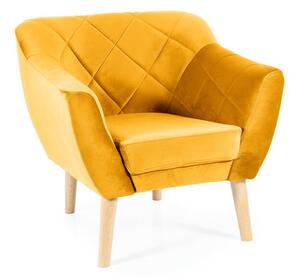 Karo Velvet Bükk Fotel Mustársárga Bársony Kárpitozással