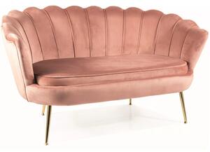 Camellia Elegance Kétszemélyes Bársony Kanapé Antik Rózsaszín Arany Lábakkal