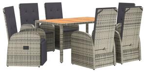 VidaXL 7 részes szürke polyrattan kerti étkezőgarnitúra párnával