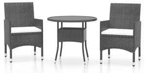 3 részes fekete polyrattan kerti étkezőgarnitúra (3058478)