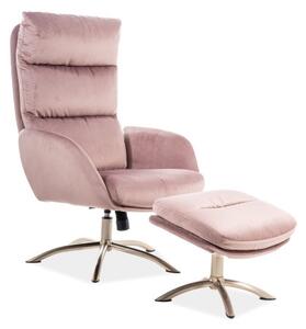 Monroe Velvet Luxus Pihenőfotel Lábtartóval Antik Rózsaszín Bársony TILT Mechanizmussal