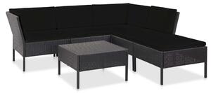 6-részes fekete polyrattan kerti bútorszett párnákkal