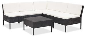 6-részes fekete polyrattan kerti bútorszett párnákkal