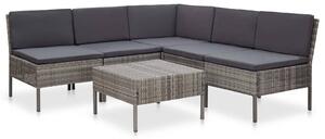 6-részes szürke polyrattan kerti bútorszett párnákkal