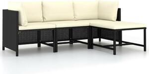 4 részes fekete polyrattan kerti kanapészett párnákkal