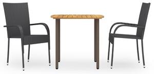 3 részes fekete polyrattan kerti étkezőgarnitúra