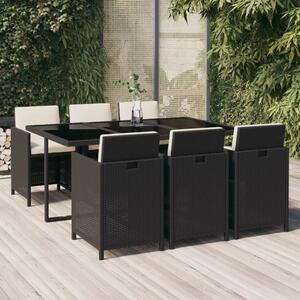 7 részes fekete polyrattan kerti étkezőgarnitúra párnákkal