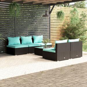 6 részes fekete polyrattan kerti ülőgarnitúra párnákkal