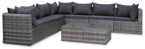 8-részes szürke polyrattan kerti bútorszett párnákkal