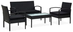 4 részes fekete polyrattan kerti ülőgarnitúra párnákkal