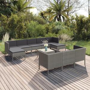11 részes szürke polyrattan kerti ülőgarnitúra párnákkal