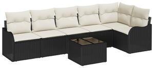 6 darabos Kert Sofa Szett Párnákkal Barna Poli Rattan, 2 személyes Kert Sofa Tárolóval és Párnákkal Fekete Poli Rattan