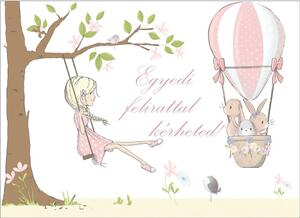 Hőlégballonos nyuszik, kislány fán hintázik poszter, egyedi felirattal - 300 cm x 200 cm
