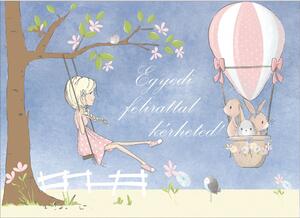 Hőlégballonos nyuszik, kislány fán hintázik poszter, egyedi felirattal - 300 cm x 200 cm