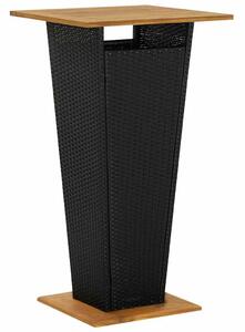 Fekete polyrattan és tömör akácfa bárasztal 60 x 60 x 110 cm