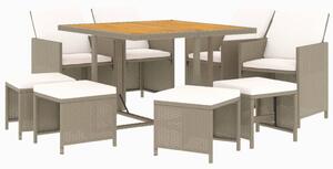 VidaXL Kerti Étkezőgarnitúra - Polyrattan - 9 részes - Bézs
